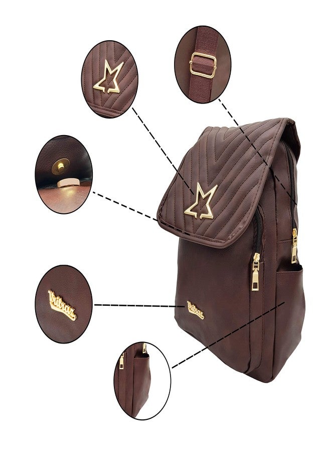 فريتراز حقيبة ظهر من الجلد الصناعي VRITRAZ Star، حقيبة كتف، حقيبة يد للنساء والفتيات، لون قهوة - Image 4